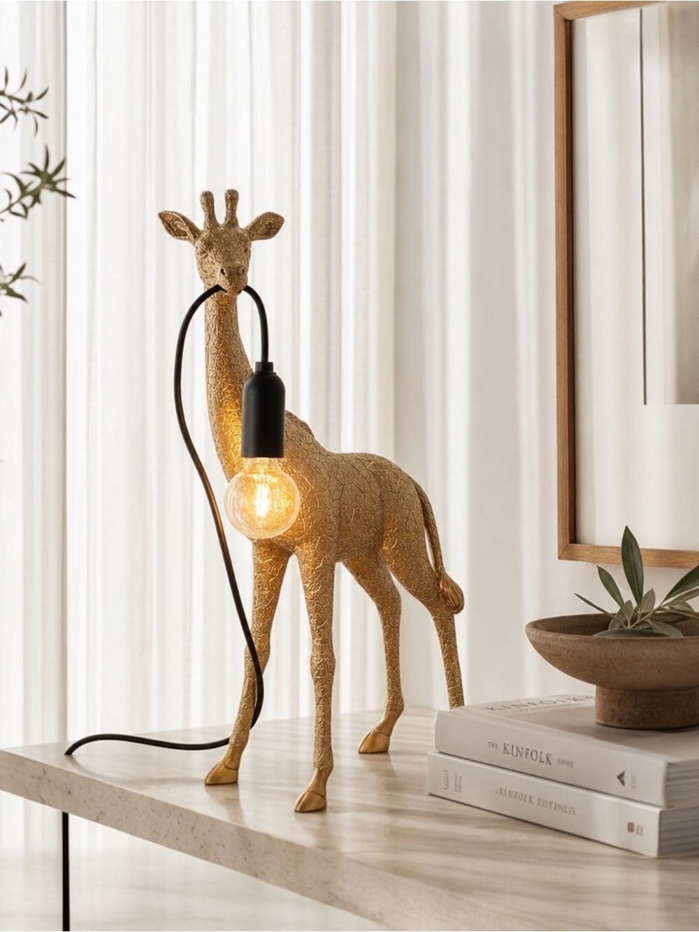 NEW Anthropologie Large Gold Boho Giraffe Table Lamp Lighting Art Deco Set - 14"